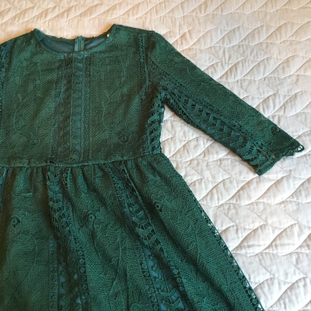 Dark hunter green lace midi dress medium